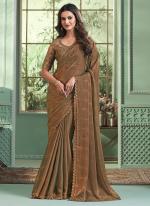 Georgette Brown Party Wear Embroidery Work Saree